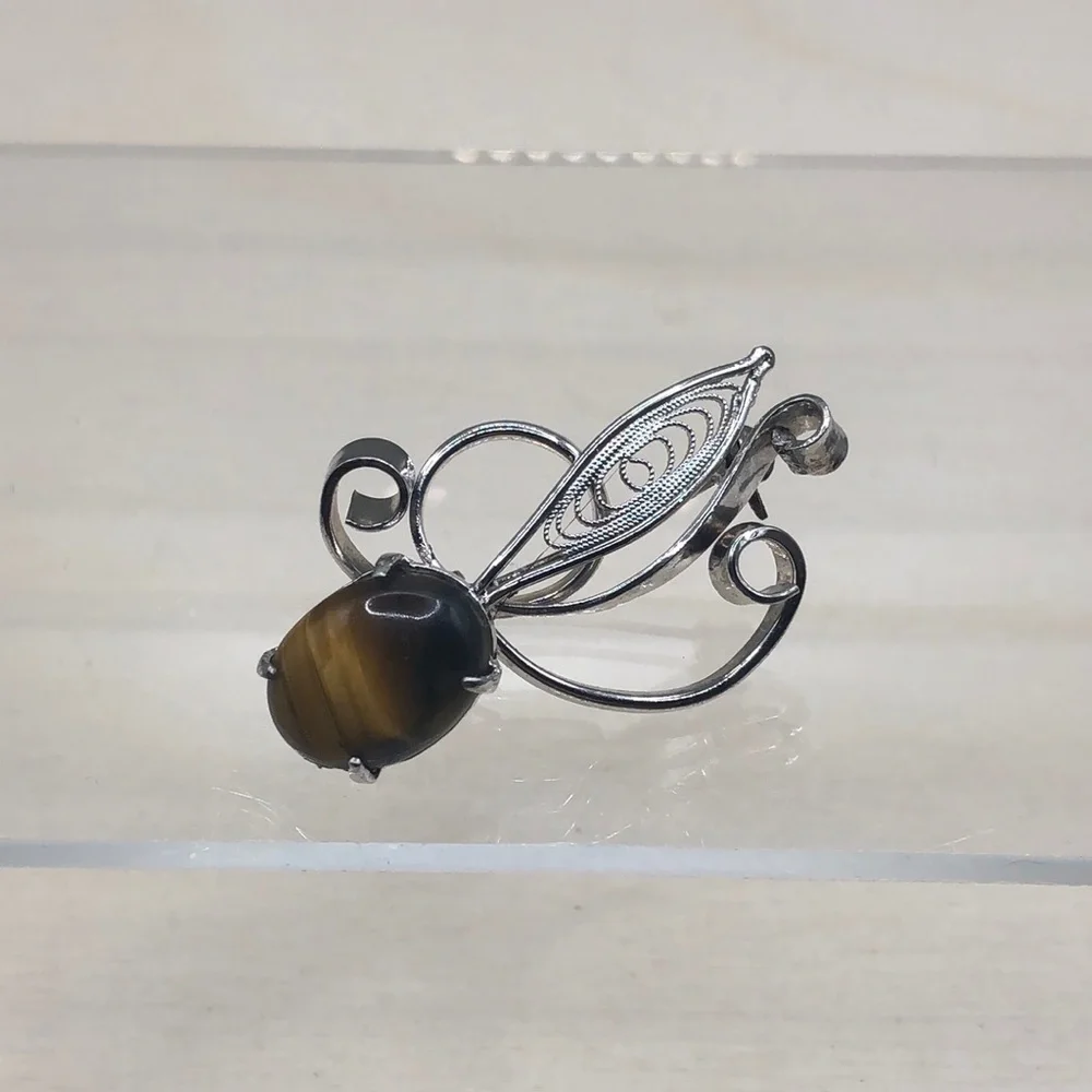 Elegant modernist style tiger's eye brooch-vintage.